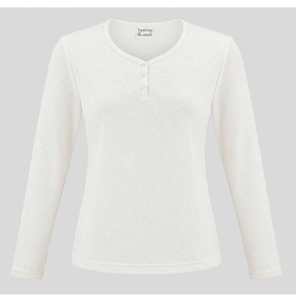 Vintage Hasting & Smith White Pointelle Henley Thermal Top Womens Small Y2K